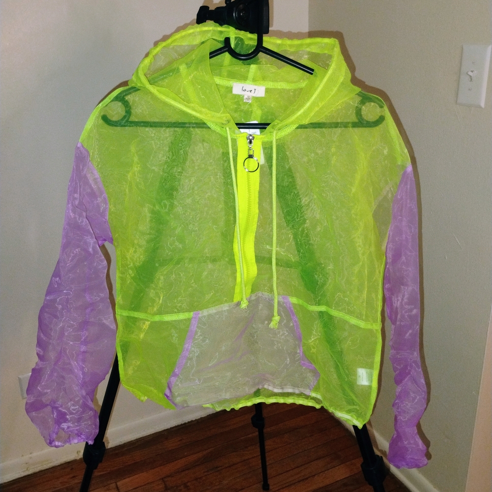 Neon Green and Purple Sheer Hoodie - Picture 2 of 2